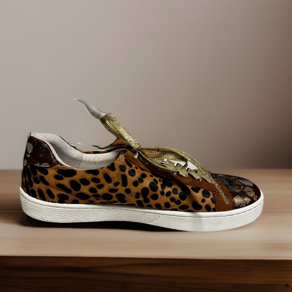 JOHNNY WAS Calfskin Leopard Print and Floral Sneakers Size 9 - Picture 9 of 12